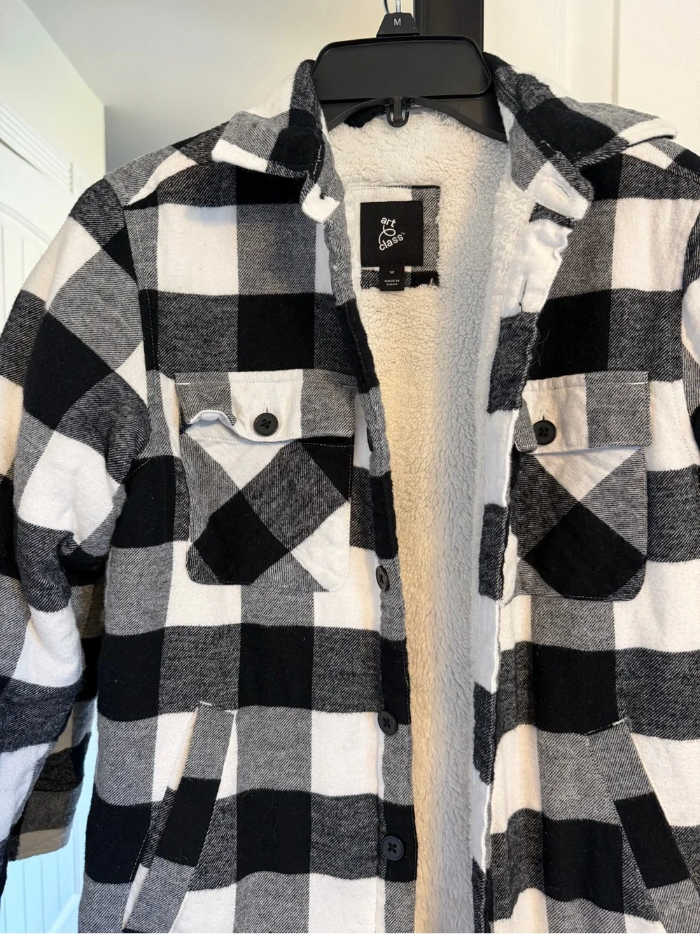 art class Black & White Buffalo Plaid Sherpa-Lined Puffer Jacket